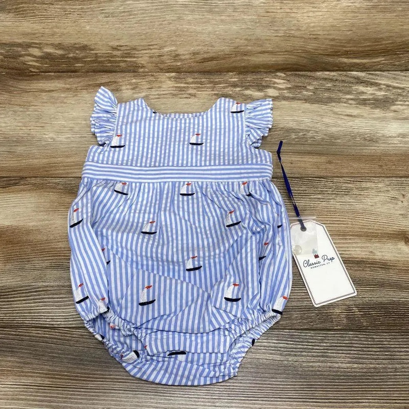NEW Classic Prep Seersucker Bubble Romper sz 3-6m Blue 3-6m New