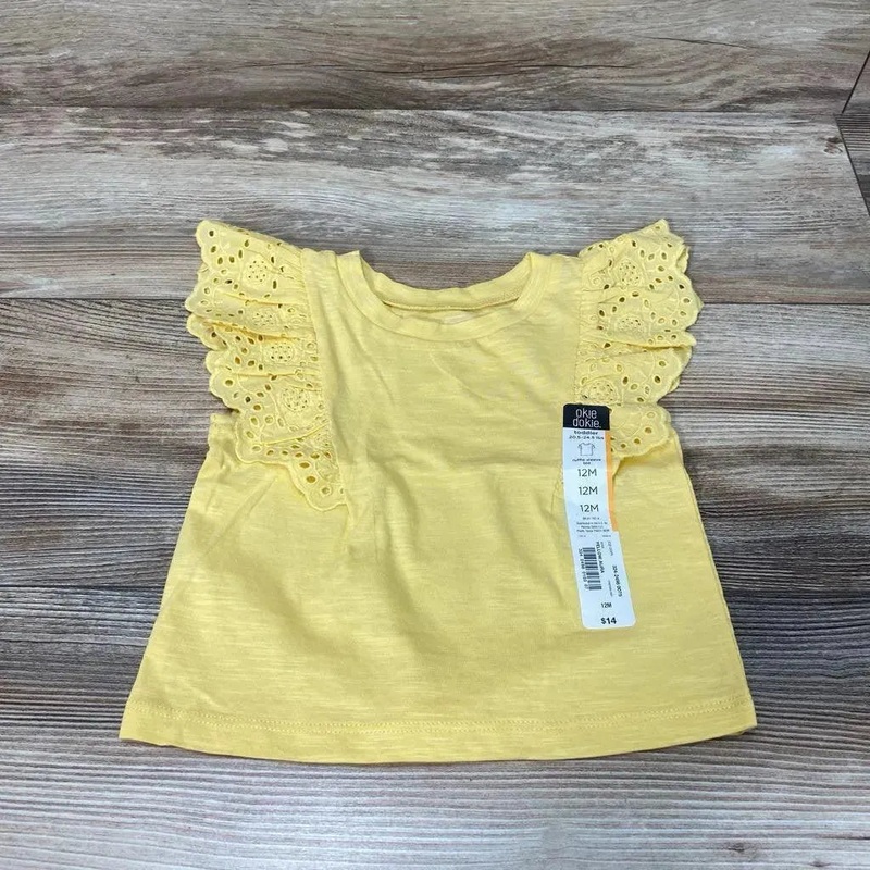 NEW Okie Dokie Eyelet Ruffle Shirt sz 12m Yellow 12m New