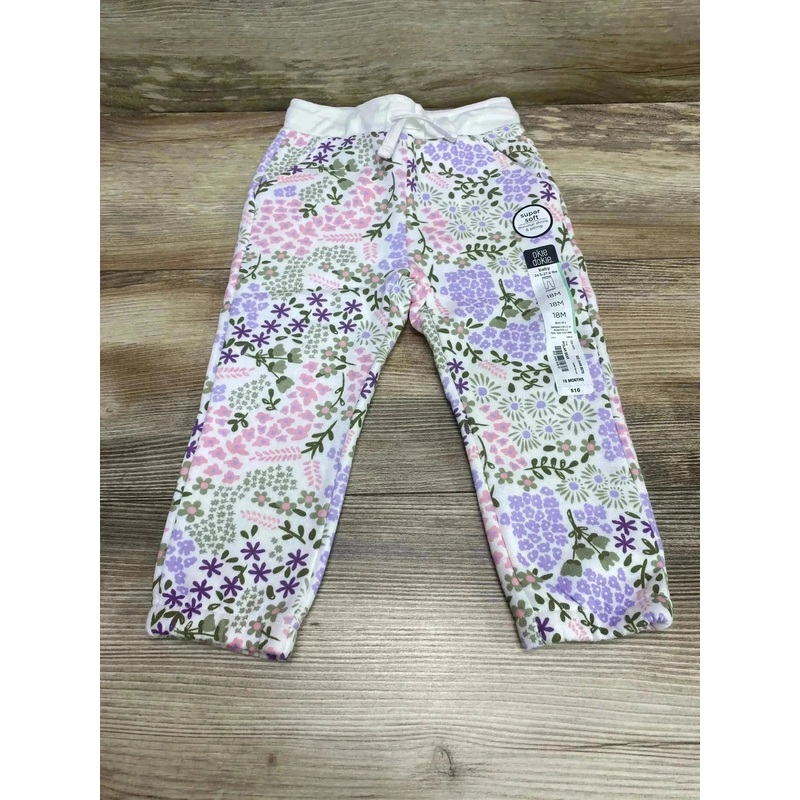 NEW Okie Dokie Fleece Floral Jogger Pant sz 18m White 12m New