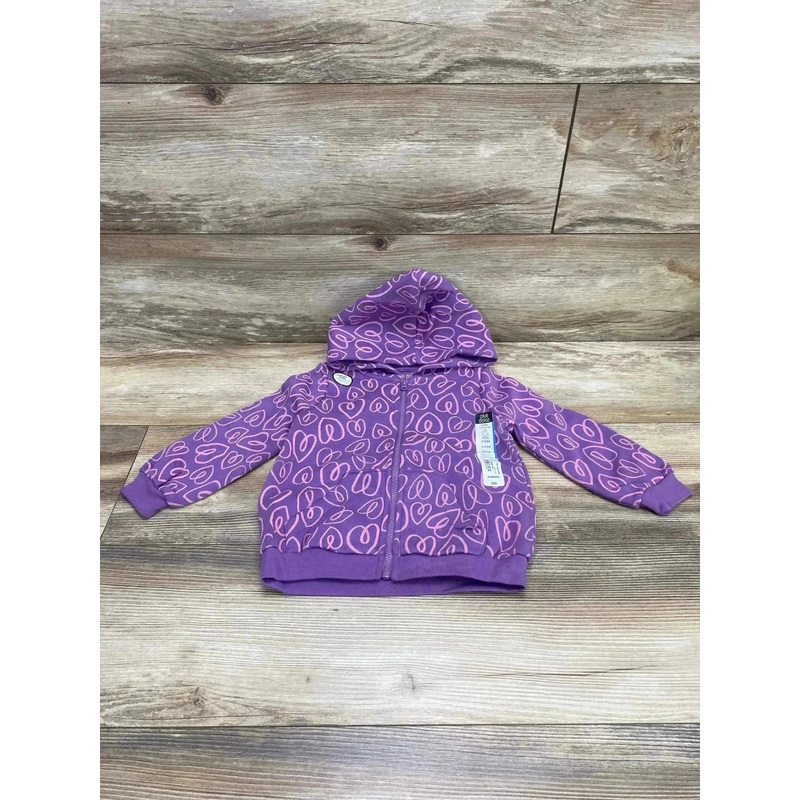 NEW Okie Dokie Purple Heart Fleece Full Zip Hoodie sz 24m