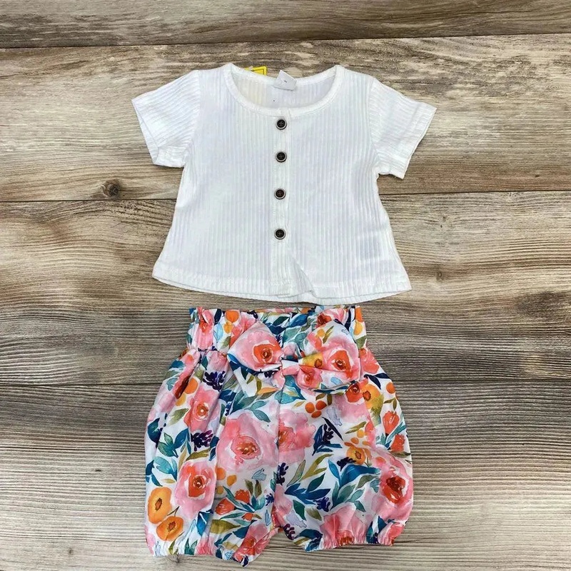 NEW Shein 2pc Shirt & Floral Shorts sz 3-6m White 3-6m New