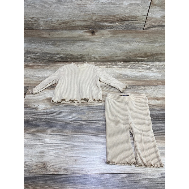 Old Navy Rib-Knit Lettuce-Edge Top & Pants Beige sz 0-3m