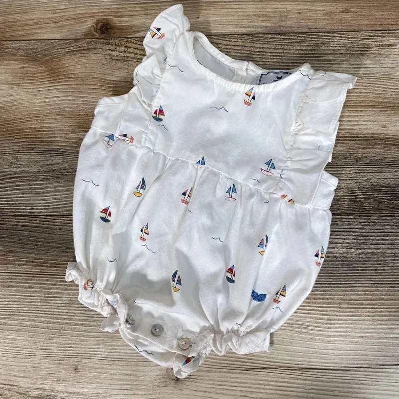 Petite Plume Ruffled Romper in Bateau sz 0-3m White 0-3m Used