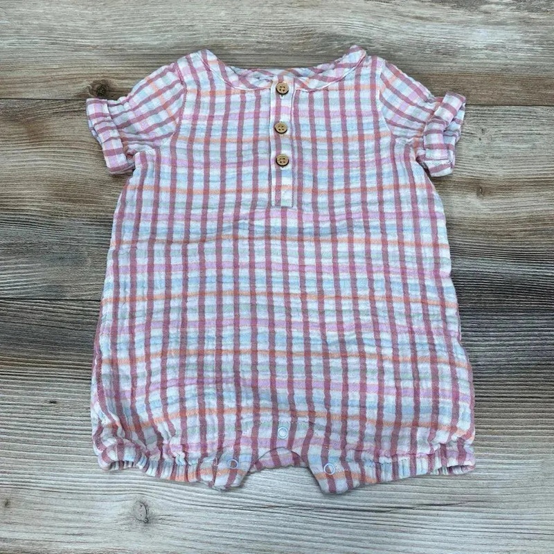 Cat & Jack Plaid Shortie Romper sz 6-9m Pink 6-9m Used