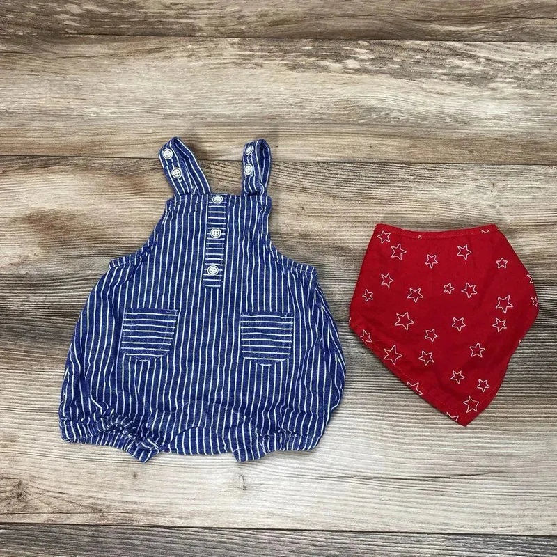 Cat & Jack Striped Romper & Star Bandana Bib sz 0-3m Blue 0-3m Used