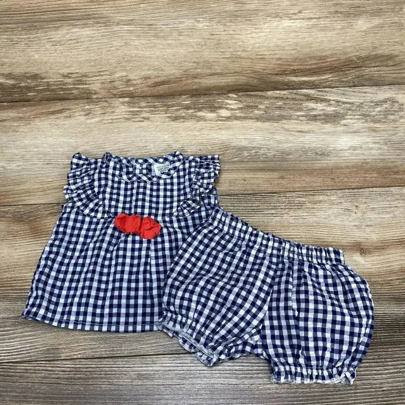 Just One You 2pc Gingham Top & Shorts sz NB Blue NB Used
