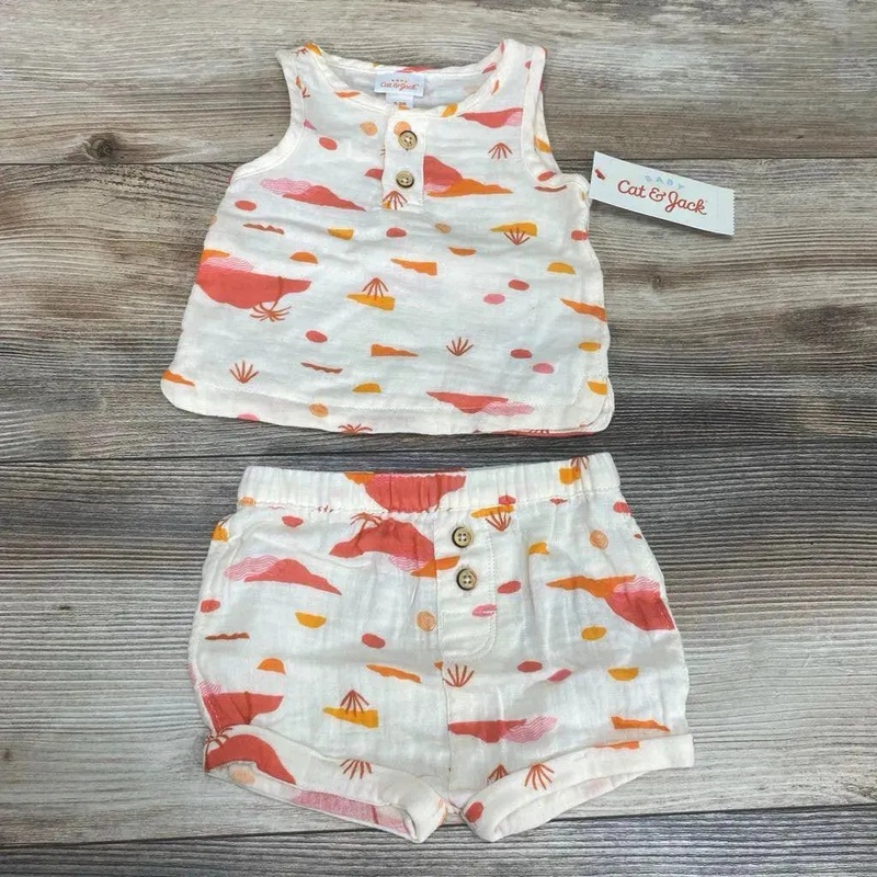 NEW Cat & Jack 2pc Henley Tank Top & Shorts sz 0-3m Cream 0-3m New