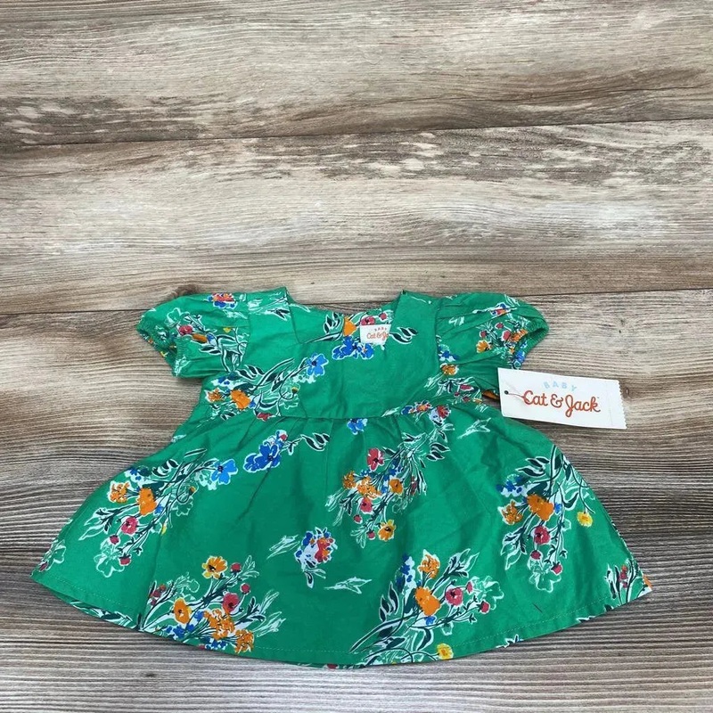 NEW Cat & Jack Floral Short Sleeve Dress sz Newborn Green NB New