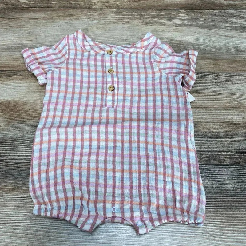 NEW Cat & Jack Plaid Henley Romper sz 3-6m Pink 3-6m New