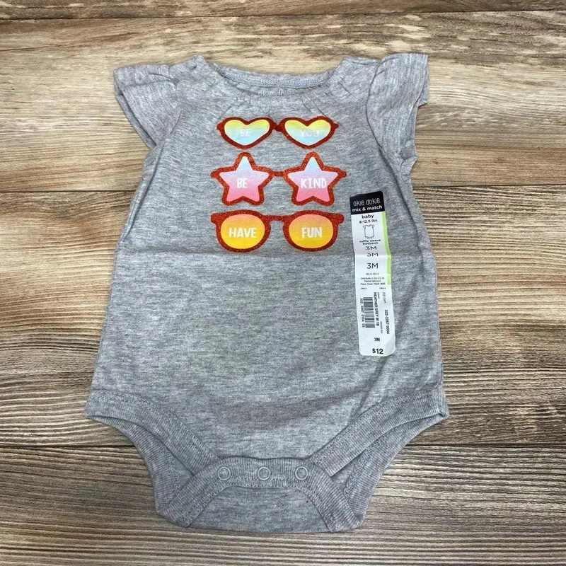 NEW Okie Dokie Be You Ruffle Sleeve Bodysuit sz 3m Grey 3m New