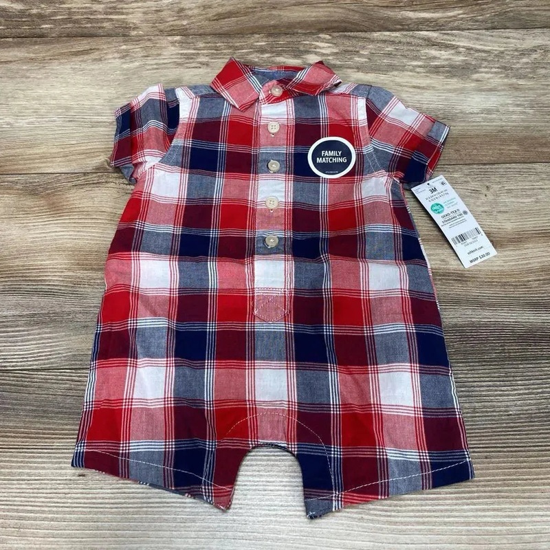 NEW OshKosh SS Plaid Romper sz 3m Red 3m New