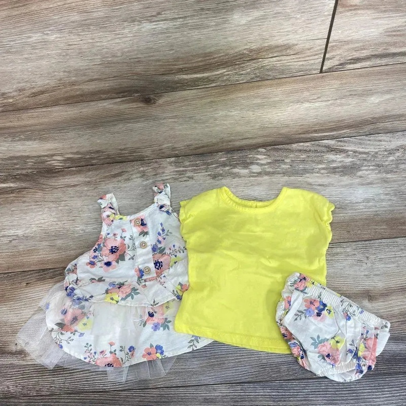 Wonder Nation 3pc Floral Dress Set sz 0-3M Yellow 0-3M Used