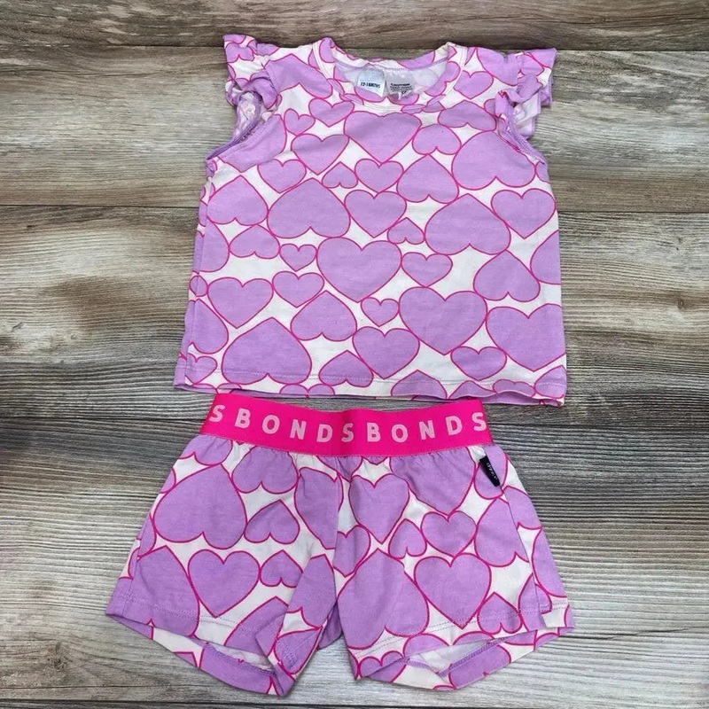 Bonds 2pc Heart Print Pajama Short Set sz 12-18m Purple 12-18m Used