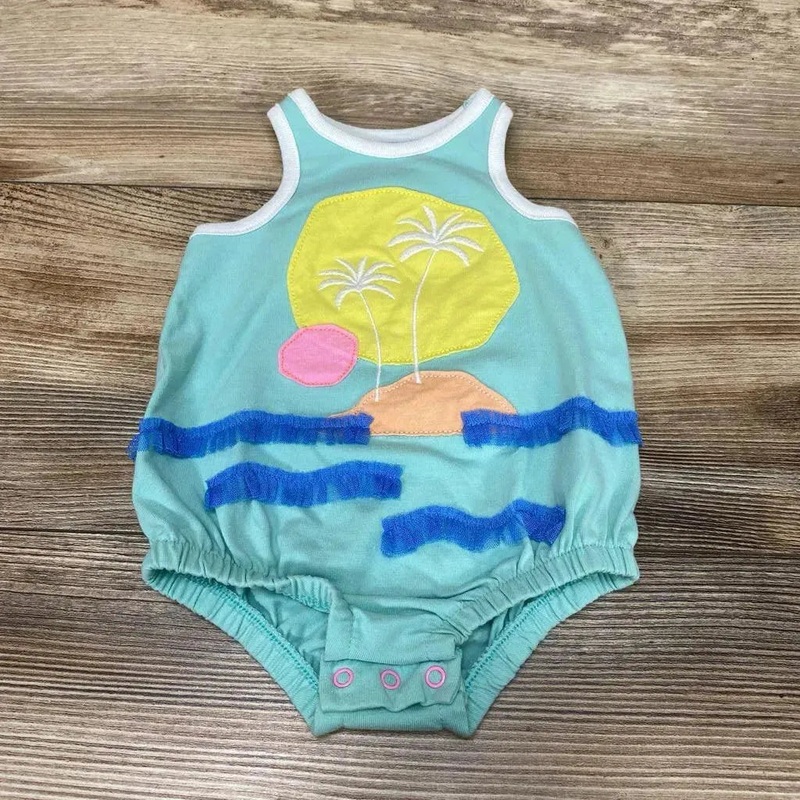 Cat & Jack Beach Applique Romper sz 0-3m Blue 0-3m Used