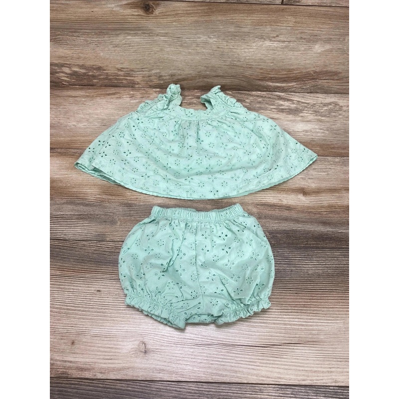 First Impressions Green 2pc Eyelet Top & Shorts sz 3-6m