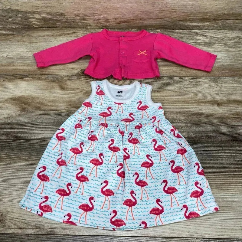 Hudson Baby 2pc Flamingo Dress & Cardigan sz 3-6m White 3-6m Used