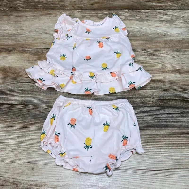 Janie & Jack 2pc Pineapple Top & Bottoms Set sz 3-6m Pink 3-6m Used
