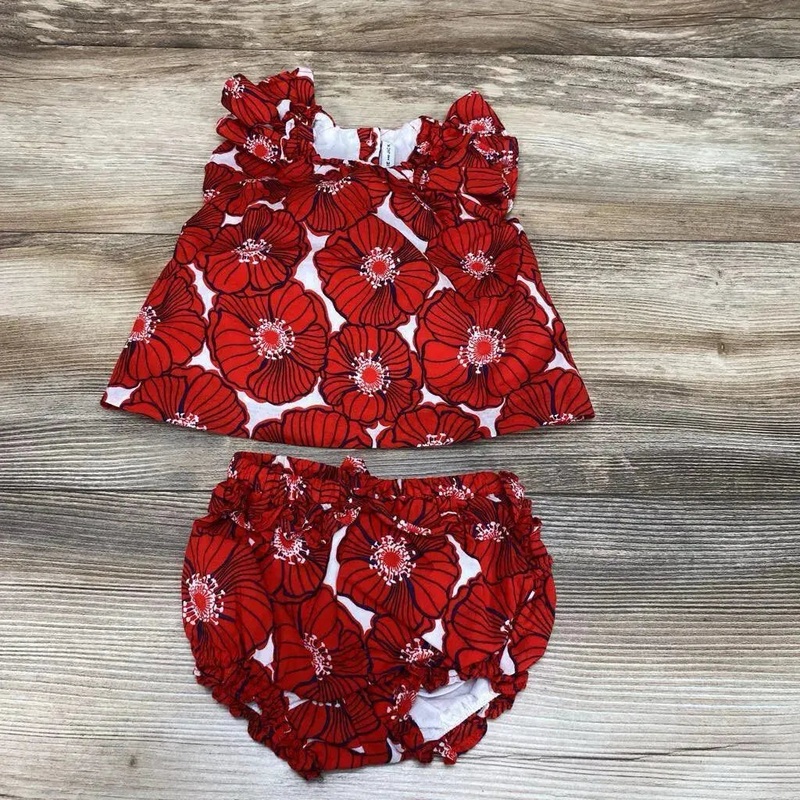 Janie & Jack 2pc Poppy Top & Bottoms Set sz 0-3m Red 0-3m Used