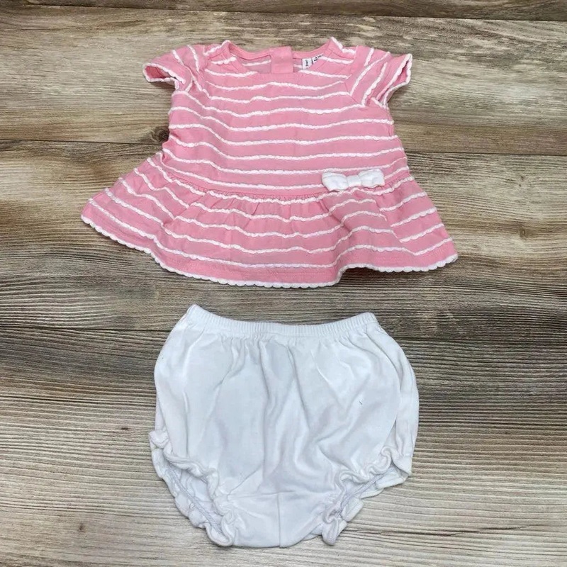 Janie & Jack 2pc Scalloped Striped Top & Bottoms sz 0-3m Pink 0-3m Used