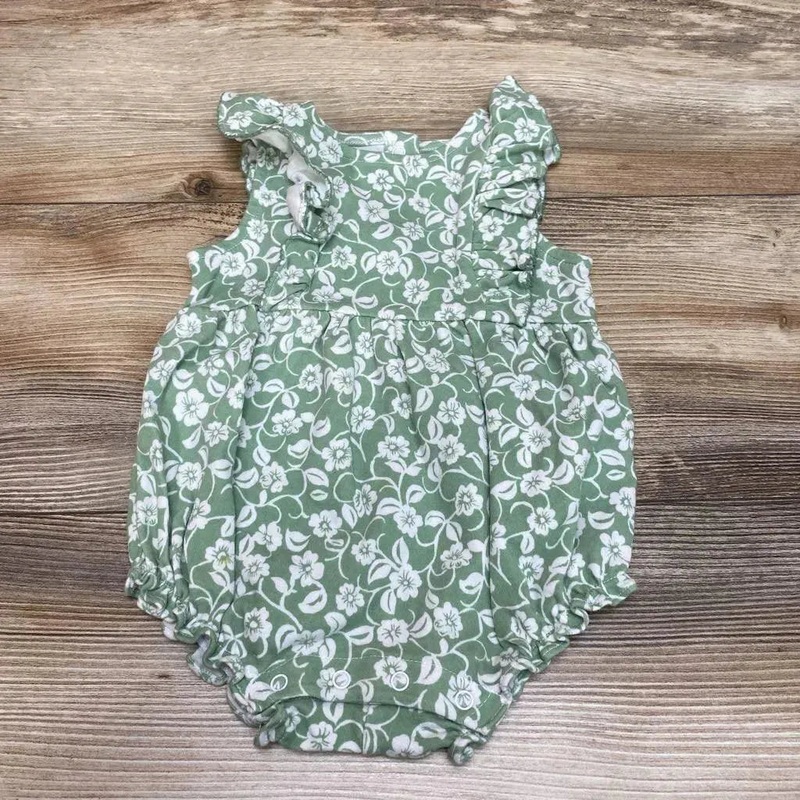 Janie & Jack Ruffle Floral Bubble Romper sz 3-6m Green 3-6m Used