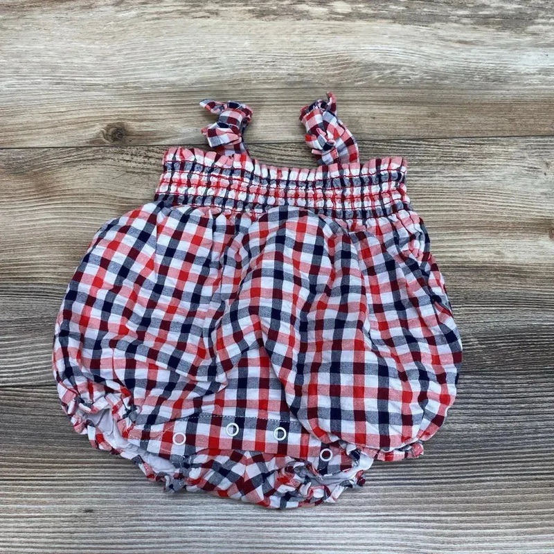 Janie & Jack Smocked Gingham Romper sz 0-3m Red 0-3m Used