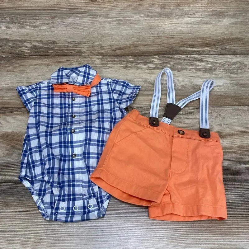 Just One You 4Pc Plaid Button-Up Suspender Set sz 3m Blue 3m Used