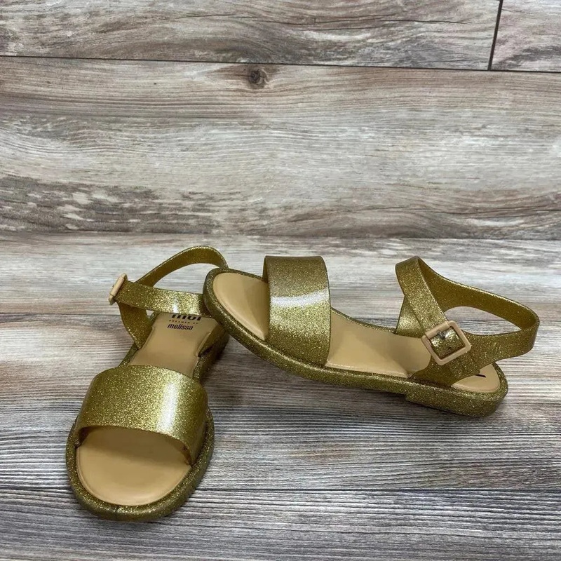 Mel By Melissa Glitter Jelly Sandals sz 2Y Gold 2Y Used