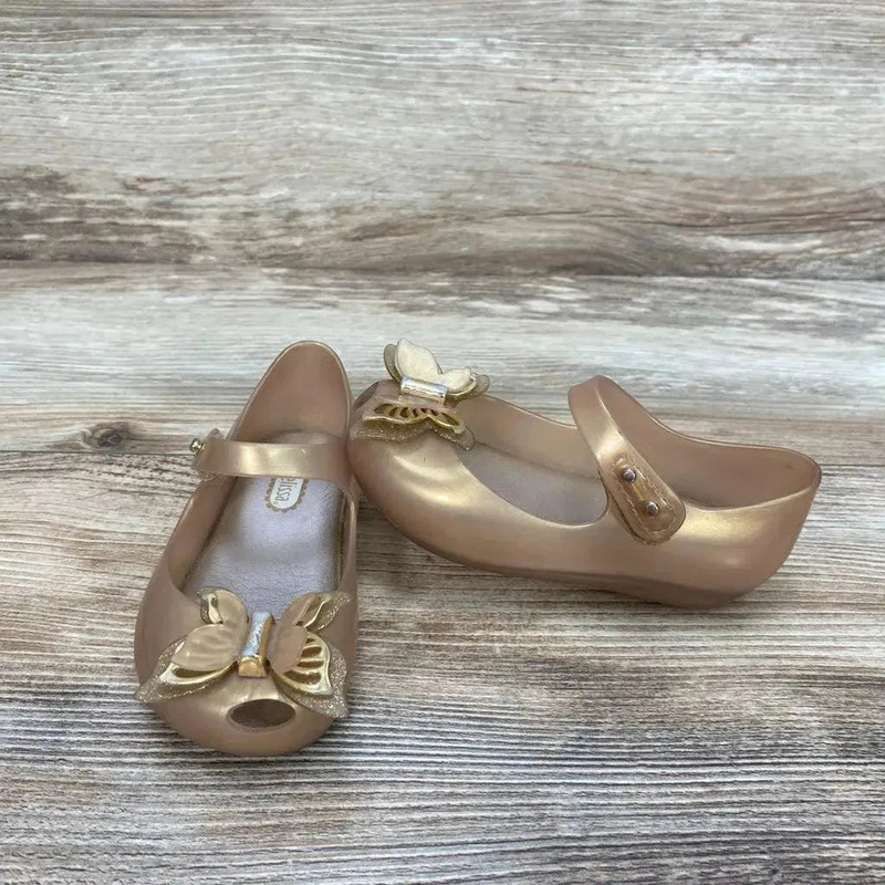 Mini Mellisa Mary Jane Butterfly Jelly Flats sz 7c Gold 7c Used
