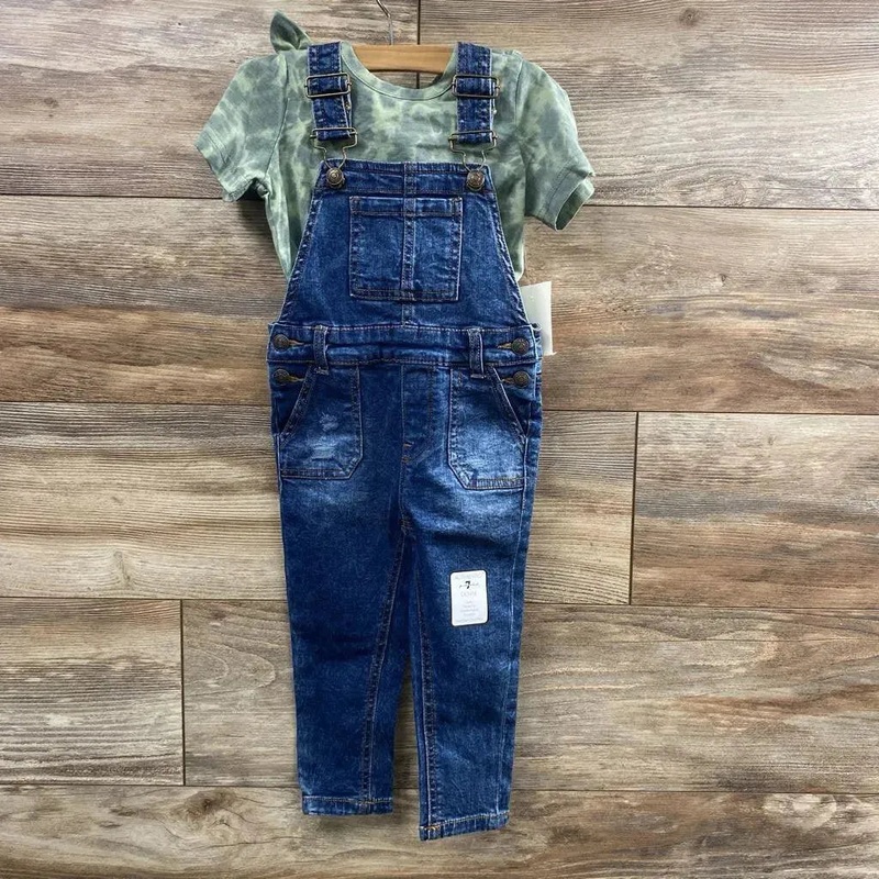 NEW 7 For All Mankind 2pc Shirt & Denim Overalls sz 24m Green 24m New