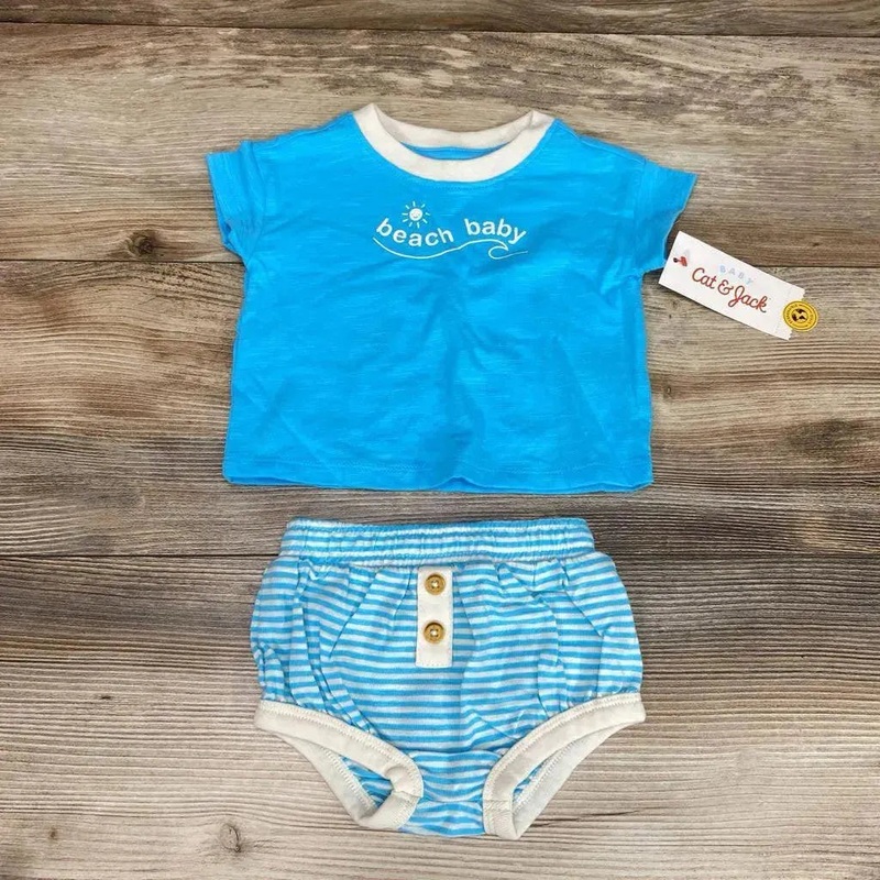 NEW Cat & Jack 2pc Beach Baby Top & Bloomers sz 0-3m Blue 0-3m New