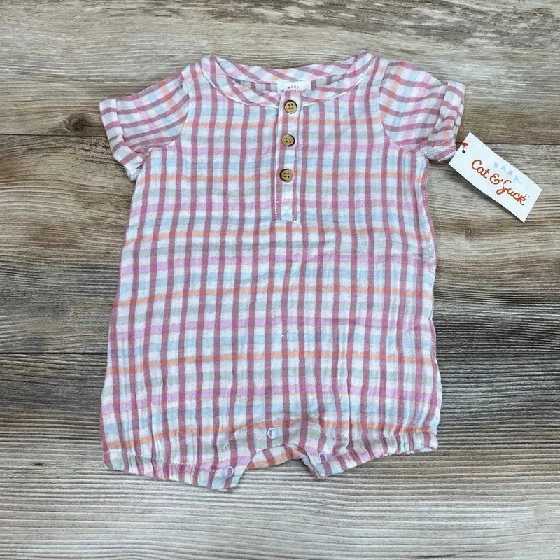 NEW Cat & Jack Plaid Henley Romper sz 0-3m Pink 0-3m New