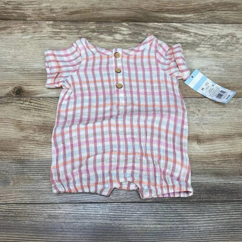NEW Cat & Jack Plaid Henley Romper sz NB Pink NB New