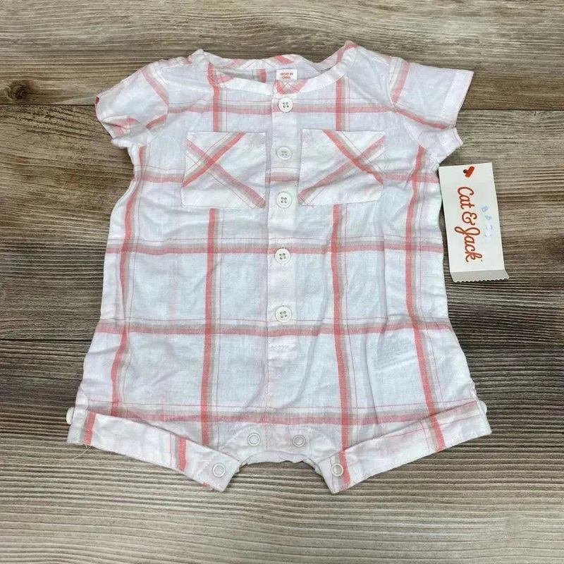 NEW Cat & Jack Plaid Shortie Romper sz NB White NB New