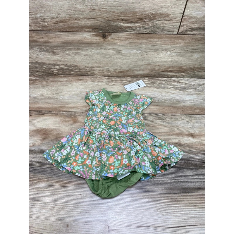 NEW First Impressions Green 2pc Floral Dress & Bloomers sz 0-3m