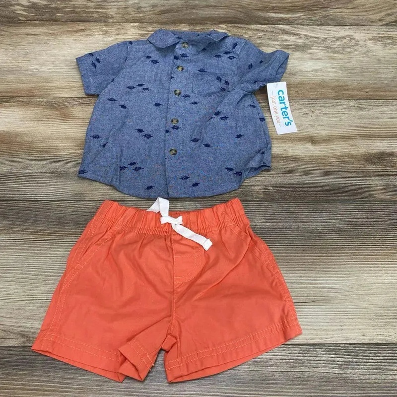 NEW Just One You 2pc Dino Button Up Shirt & Shorts sz 6m Blue 6m New