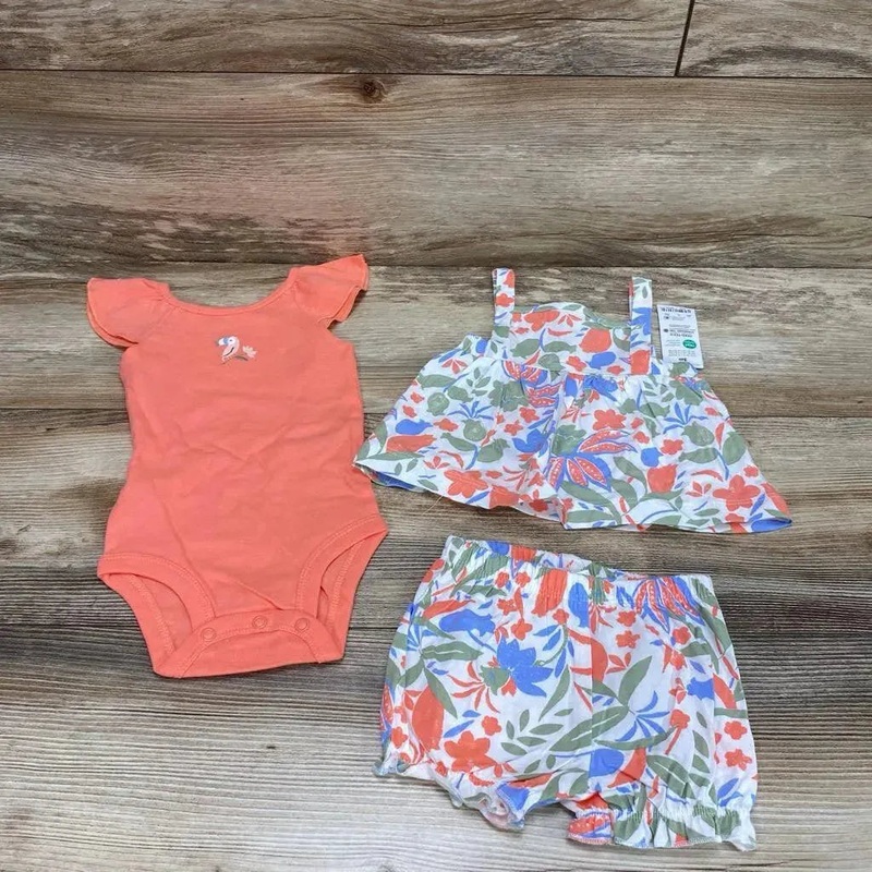 NEW Just One You 3pc Floral Print Top & Shorts Set sz 3m Peach 3m New