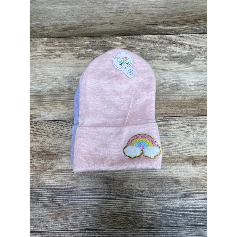 NEW NYGB 2Pk Pink/Purple Rainbow Beanies Sz 12-24m