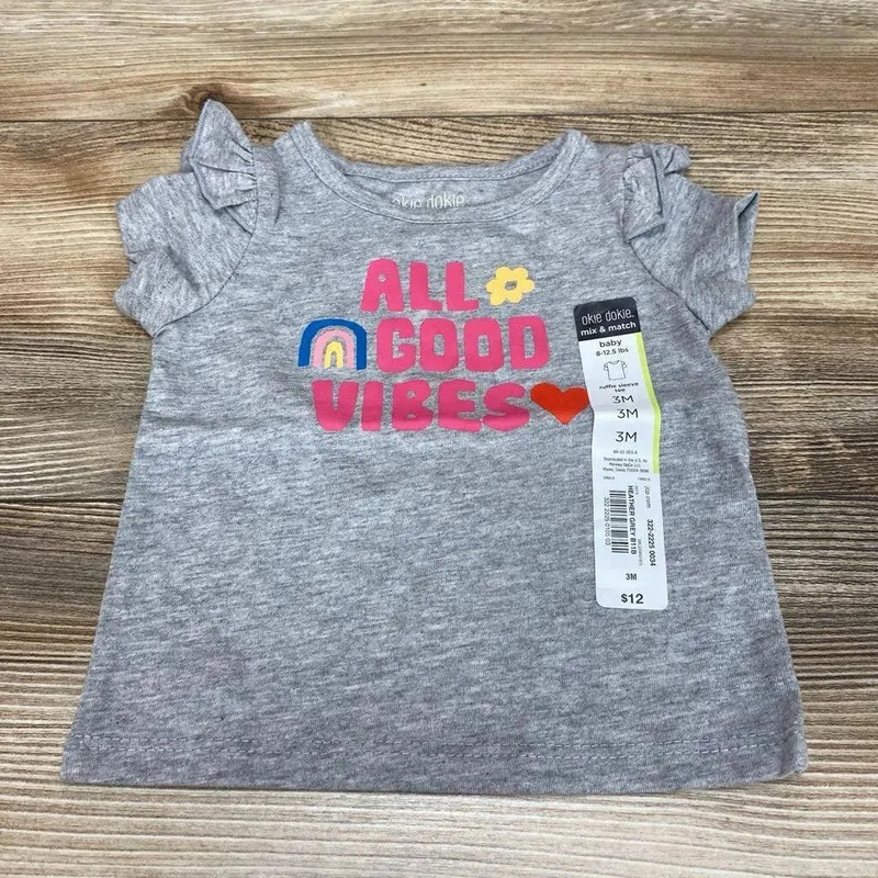 NEW Okie Dokie All Good Vibes Shirt sz 3m Grey 3m New