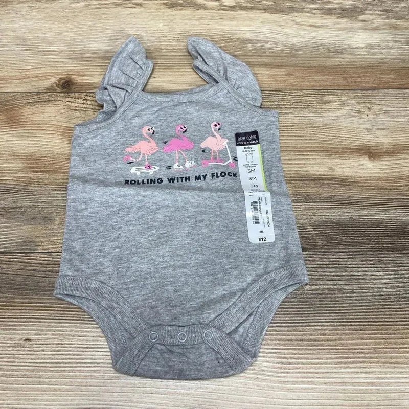 NEW Okie Dokie Flamingo Bodysuit sz 3m Grey 3m New