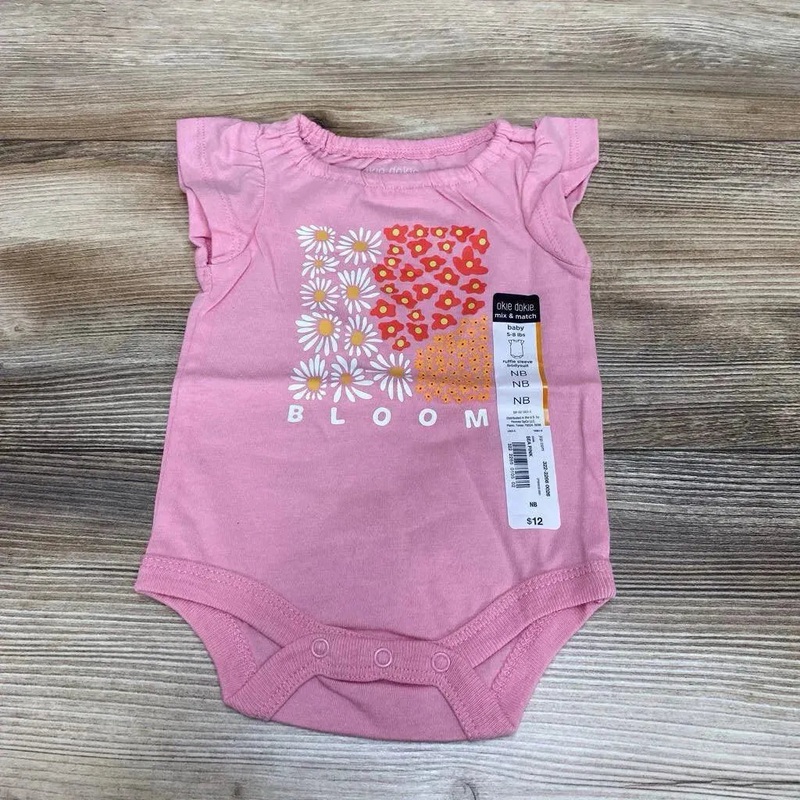 NEW Okie Dokie Ruffle Sleeve Floral Bodysuit sz NB Pink NB New