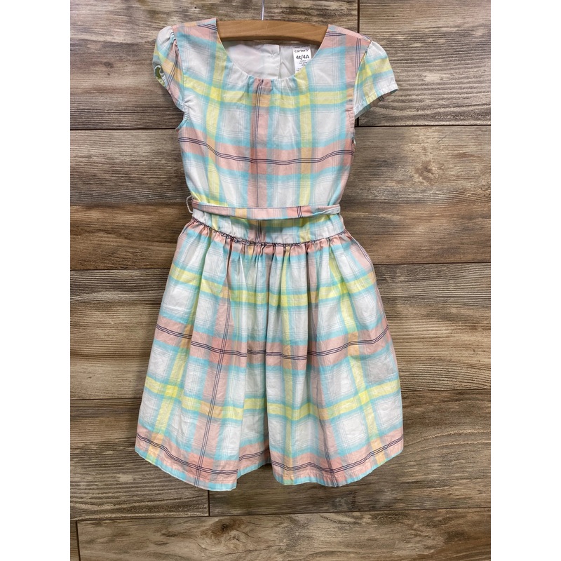Carter’s Cap Sleeve Plaid Dress White sz 4T