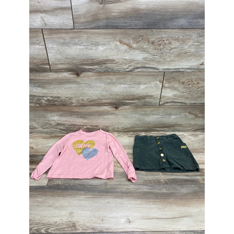 DKNY 2pc Shirt & Corduroy Skirt Pink sz 3T