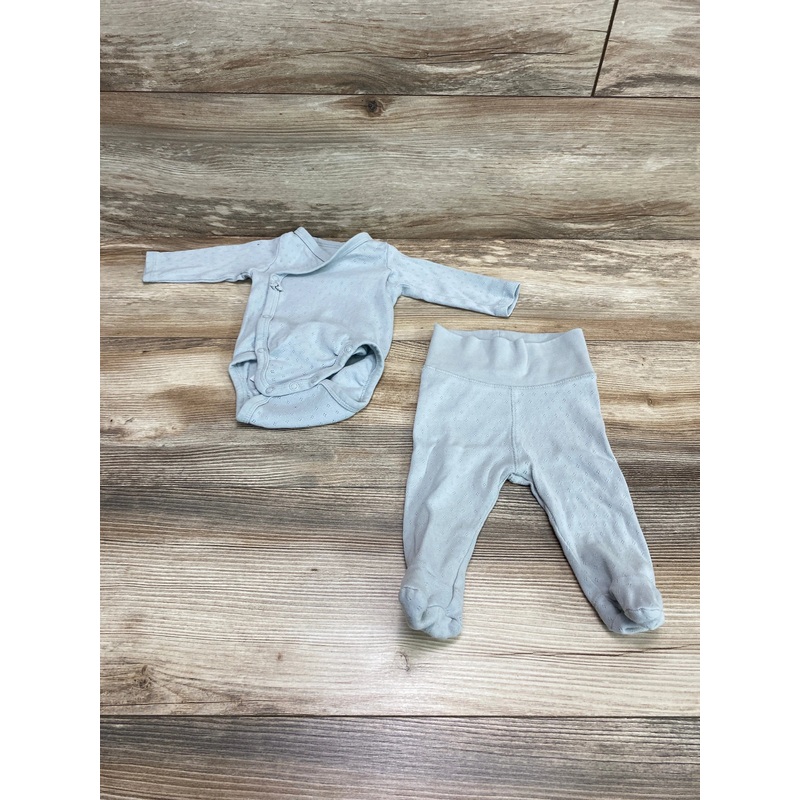 H&M 2pc Pointelle Kimono Bodysuit & Pants Green sz Newborn