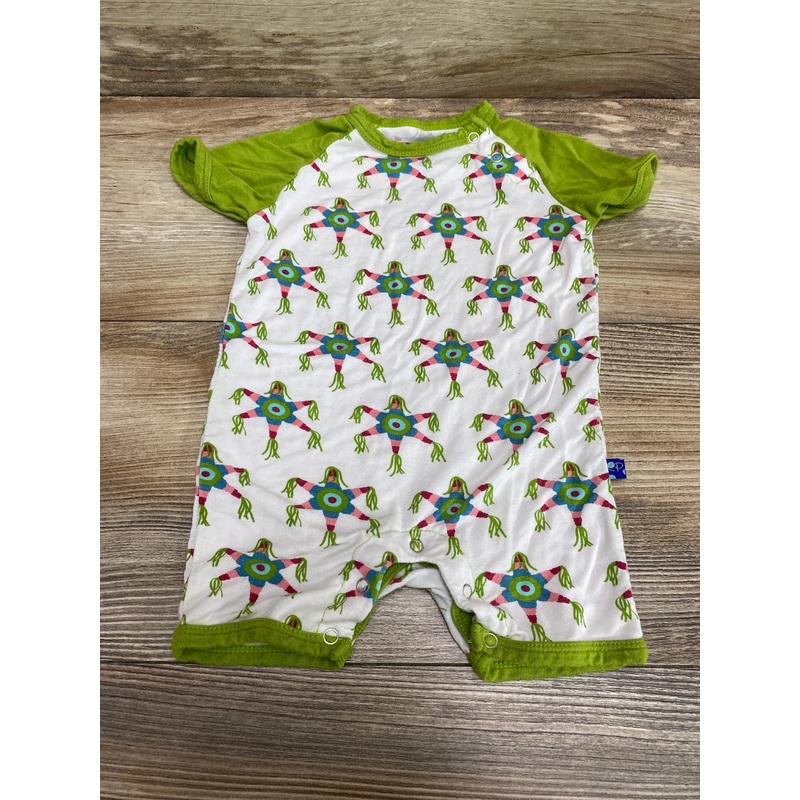 KicKee Pants Short Sleeve Raglan Romper in Natural Pinata sz 0-3m