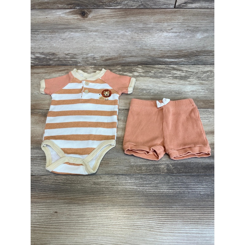 Liam & James 2pc Henley Striped Bodysuit & Shorts Orange sz 3-6m