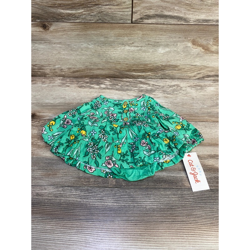 NEW Cat & Jack Floral Henley Dress & Bloomers Green sz Newborn