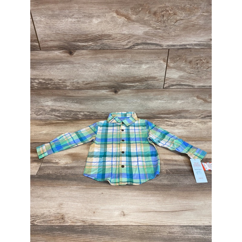 NEW Cat & Jack Plaid Button-Up Shirt Green sz 3T