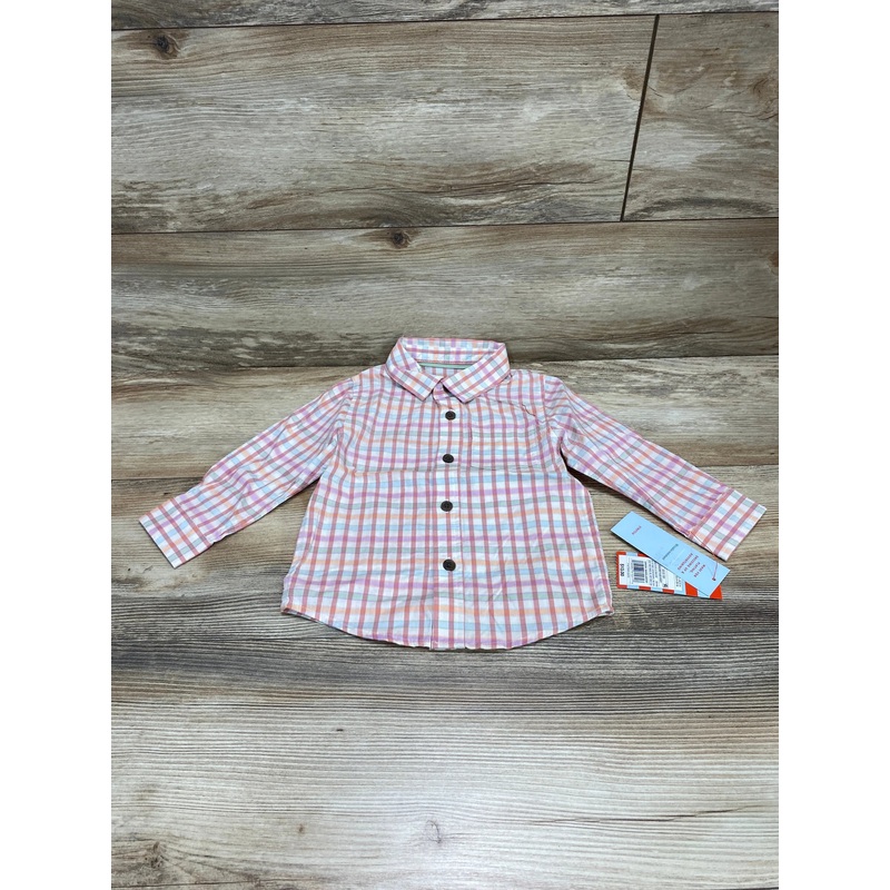 NEW Cat & Jack Plaid Button-Up Shirt Pink sz 18m