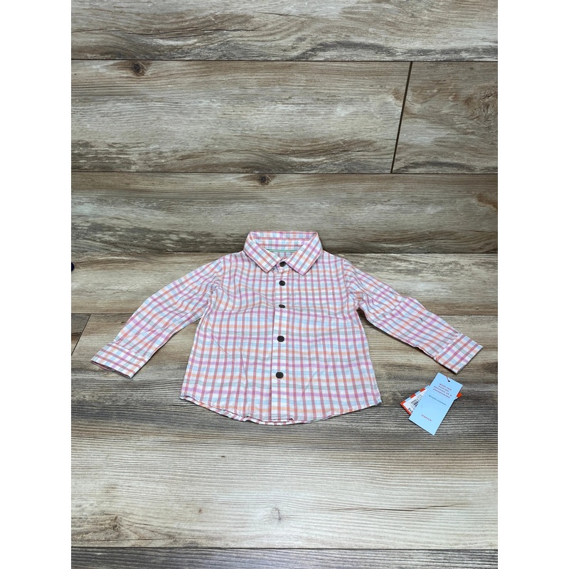 NEW Cat & Jack Plaid Button-Up Shirt Pink sz 2T