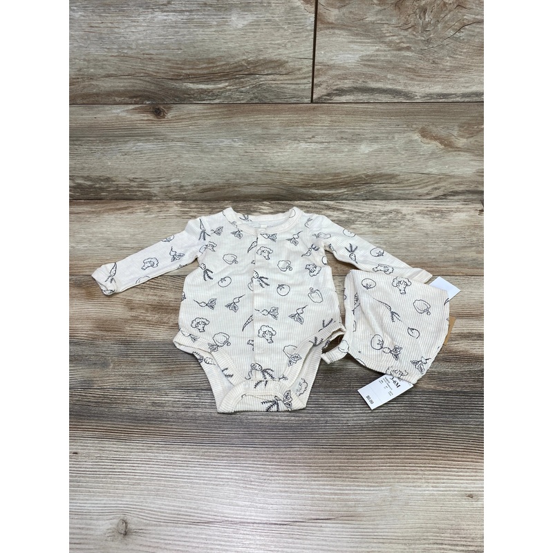 NEW Grayson Collective 2pc Veggies Bodysuit & Bonnet Cream sz 3-6m